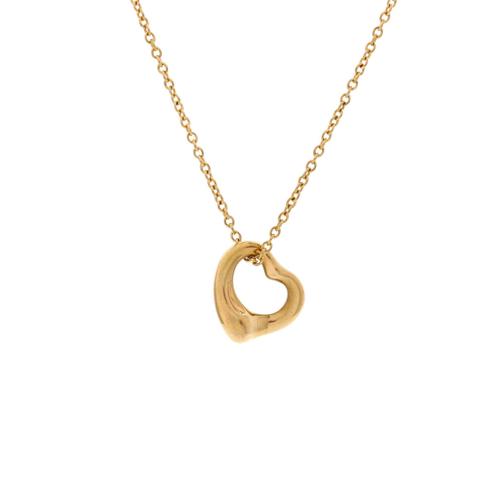 Tiffany & Co. 11mm Elsa Peretti Open Heart Pendant Necklace 18K Yellow Gold